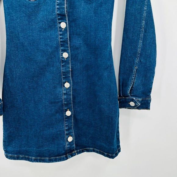 Zara TRF Size Medium Dark Wash Long Sleeve Button Down Denim Mini Dress - Picture 7 of 11
